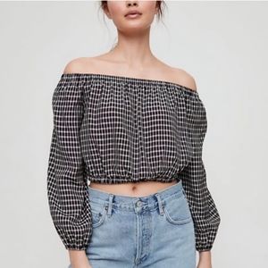 Aritzia Wilfred Eleanora Gingham Cropped Blouse